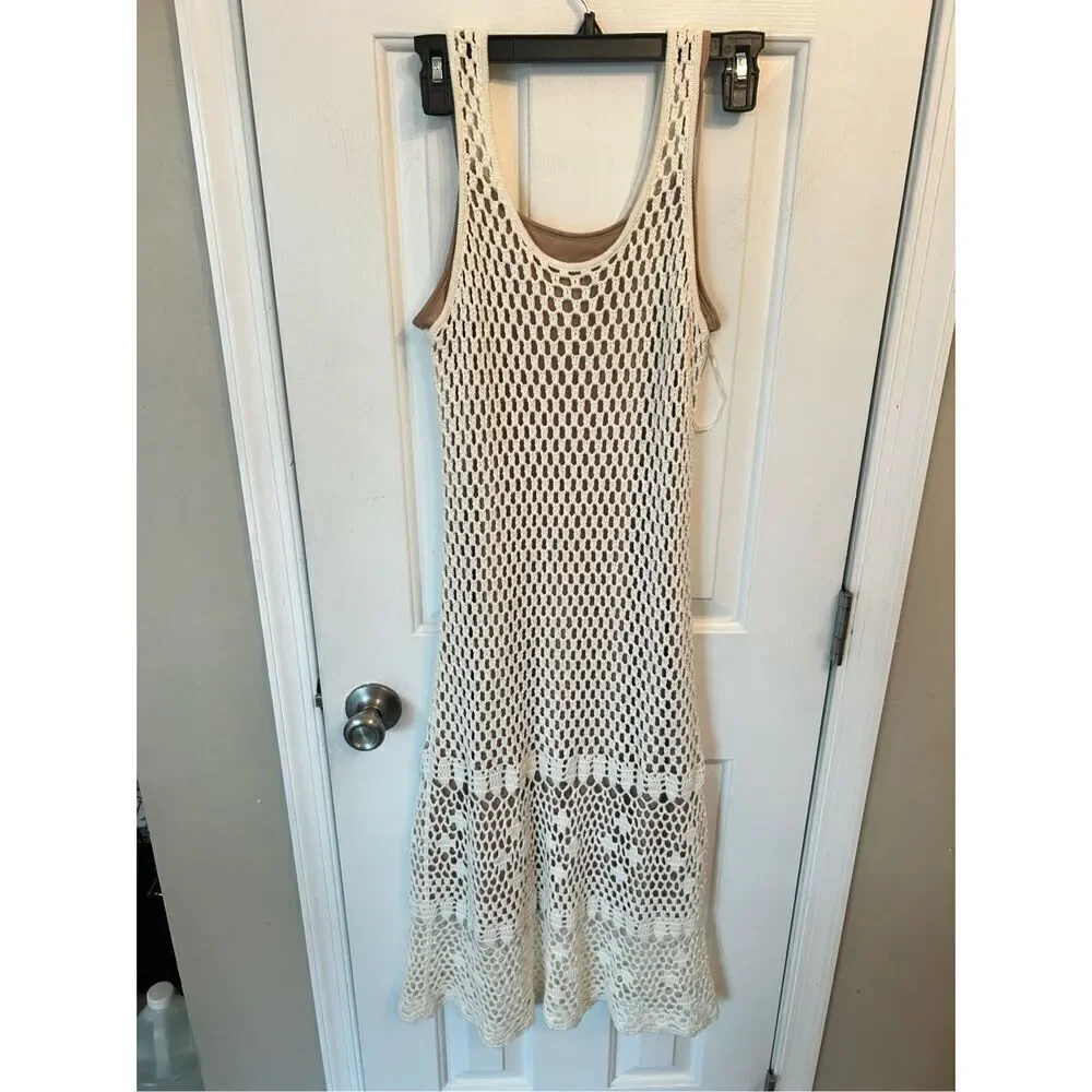 MICHAEL KORS Knit Ivory Dress knee length sleeves cotton with underdress